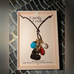 Camila Coelho Multicolor Pendant Genuine Leather Necklace